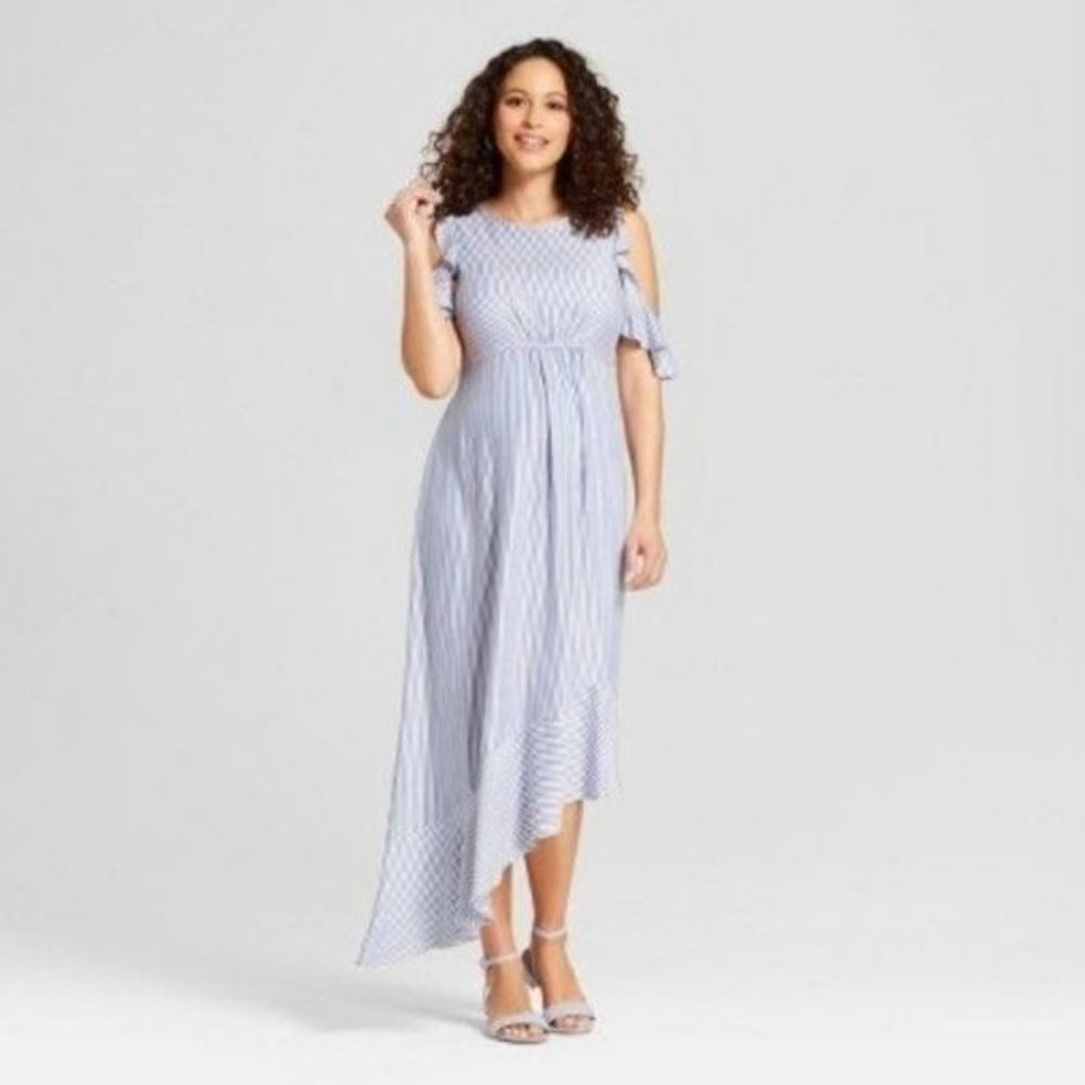 Isabel Maternity by Ingrid & Isabel Striped Ruffled Maxi Dress Blue/White XL